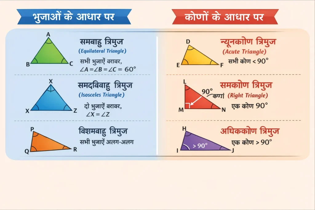 Class 10 Maths Chapter 6 Triangles in Hindi | NCERT Solutions, Theorems, Examples & MCQs त्रिभुज के प्रकार (Types of Triangles)