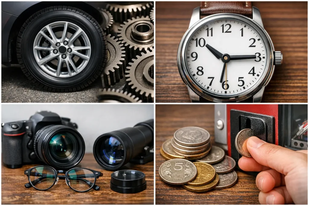 कक्षा 10 गणित अध्याय 10: वृत्त (Circle) – आसान भाषा में सम्पूर्ण नोट्स, सूत्र व प्रश्न समाधान वास्तविक जीवन के उदाहरण (Real-life examples):