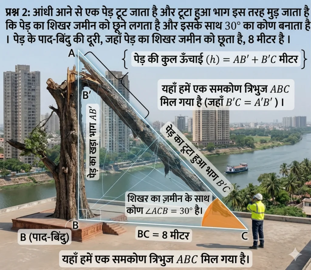 आसानी से Master करें Trigonometry Applications | कक्षा 10 अध्याय 9 Complete Guide (UP & CBSE) broken trees question in trignometry