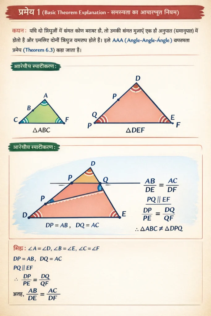Class 10 Maths Chapter 6 Triangles in Hindi | NCERT Solutions, Theorems, Examples & MCQs प्रमेय 1 (Basic Theorem Explanation - समरूपता का आधारभूत नियम)