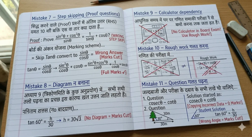 कक्षा 10 त्रिकोणमिति में होने वाली Top 15 Mistakes (Board Exam Guide) – उदाहरण और समाधान सहित Mistake 7 – Step skipping (Proof questions) in trigonometry