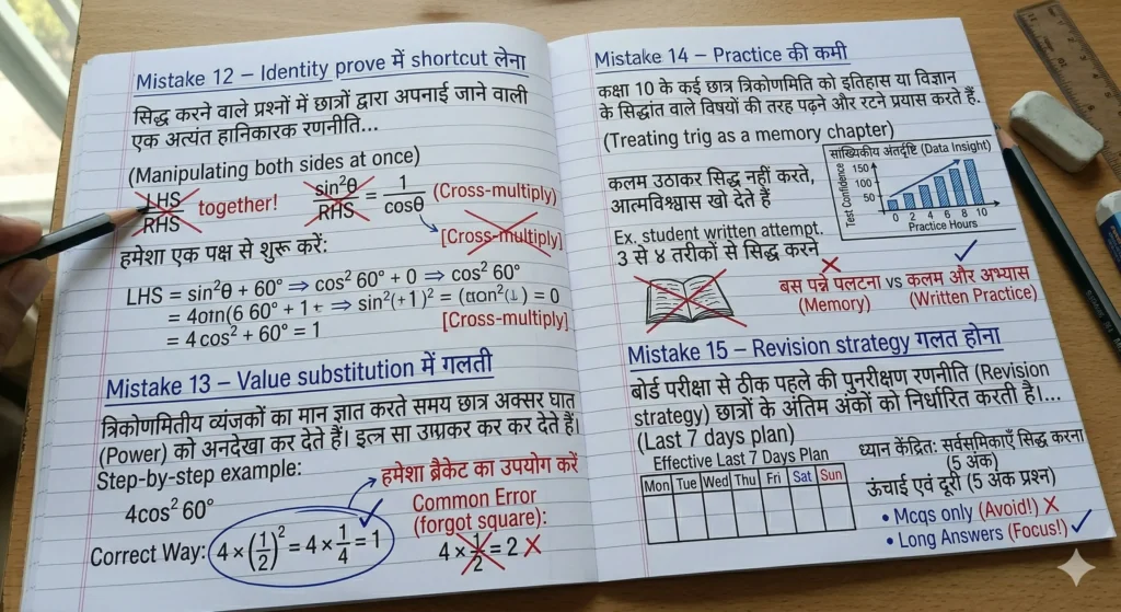कक्षा 10 त्रिकोणमिति में होने वाली Top 15 Mistakes (Board Exam Guide) – उदाहरण और समाधान सहित Mistake 12 – Identity prove में shortcut लेना in trigonometry