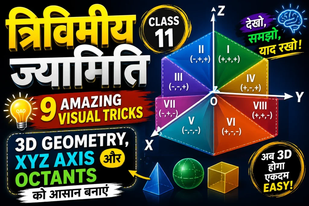 त्रिविमीय ज्यामिति Class 11 Hindi: 9 Amazing Visual Tricks से 3D Geometry, XYZ Axis और Octants को आसान बनाएं