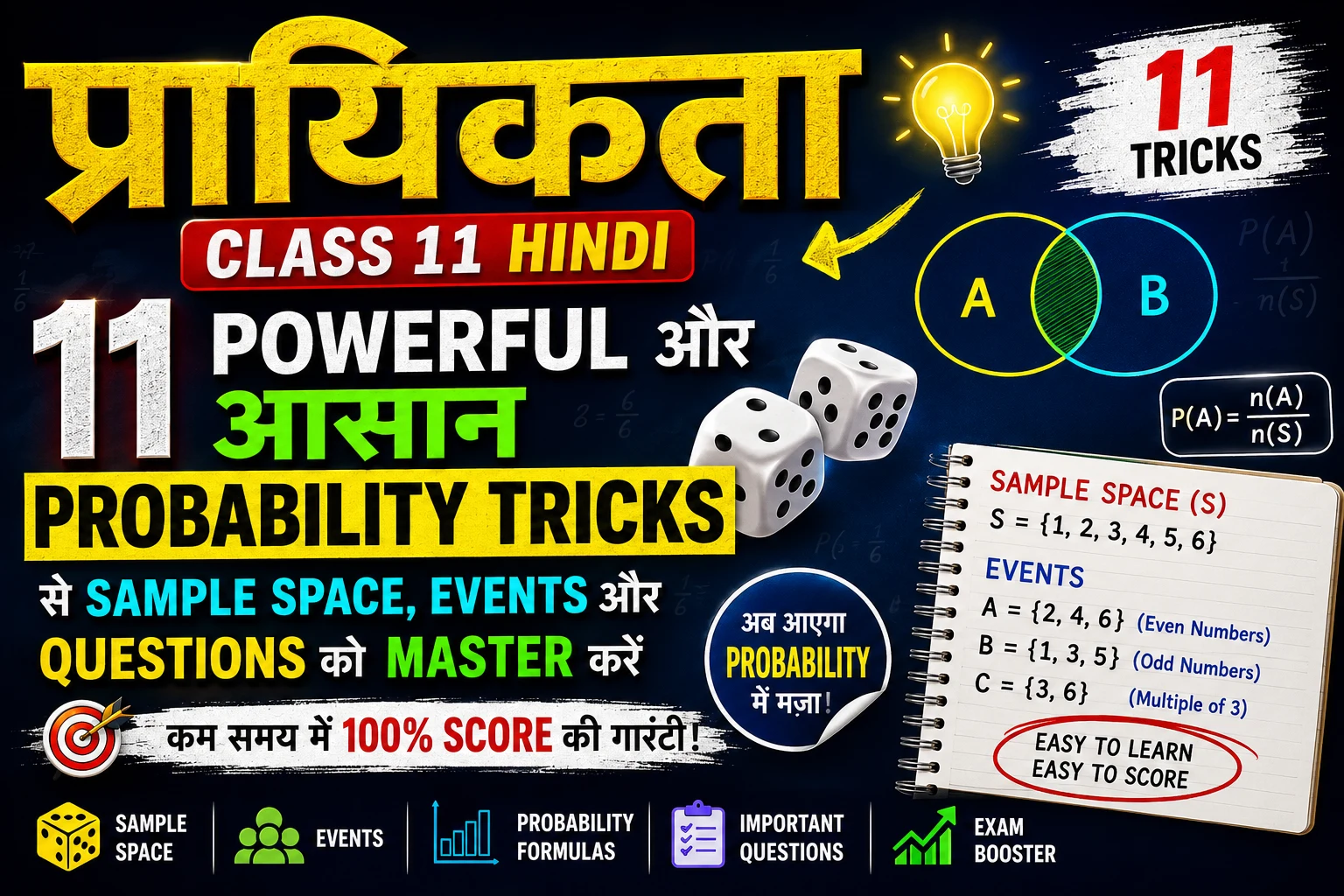 प्रायिकता Class 11 Hindi: 11 Powerful और आसान Probability Tricks से Sample Space, Events और Questions को Master करें