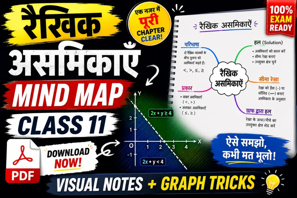 रैखिक असमिकाएँ Mind Map Class 11 PDF | Visual Notes + Graph Tricks