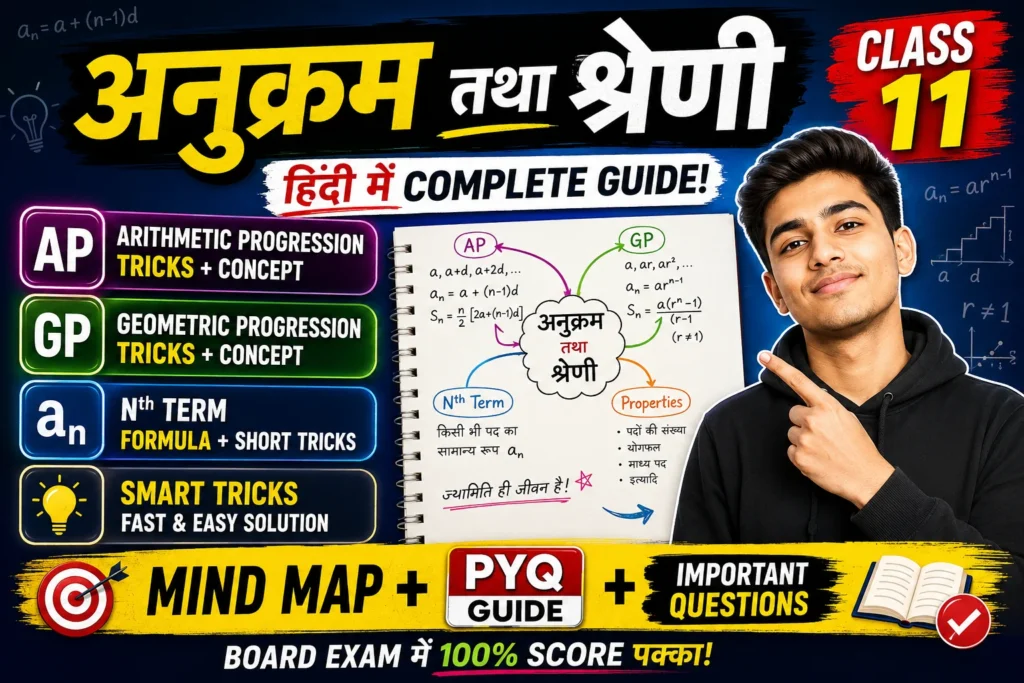 अनुक्रम तथा श्रेणी Class 11 Hindi: AP, GP, nth Term Tricks, Mind Map & PYQ Guide
