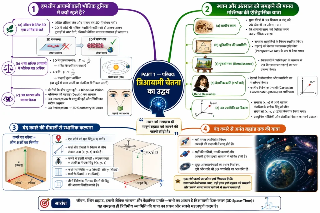 PART 1 — परिचय: त्रिआयामी चेतना का उद्भव mind map