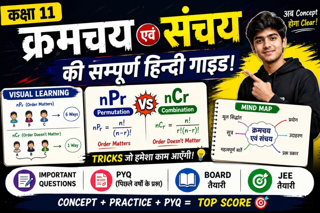 क्रमचय एवं संचय Class 11 Hindi: nPr vs nCr Tricks, Visual Learning, PYQ & Mind Map