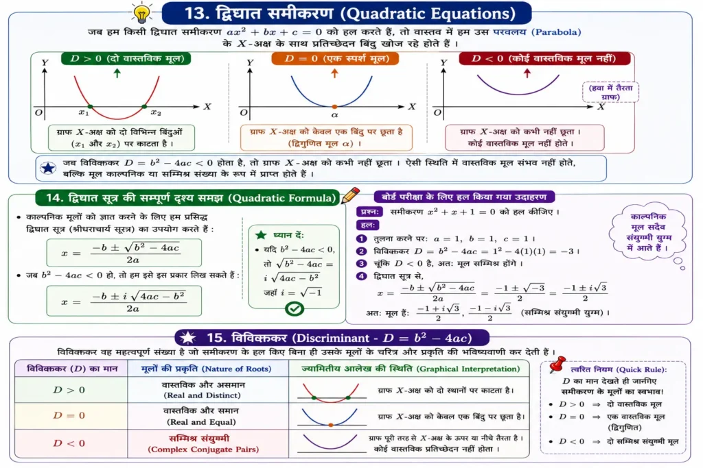 13. द्विघात समीकरण (Quadratic Equations) mind map image