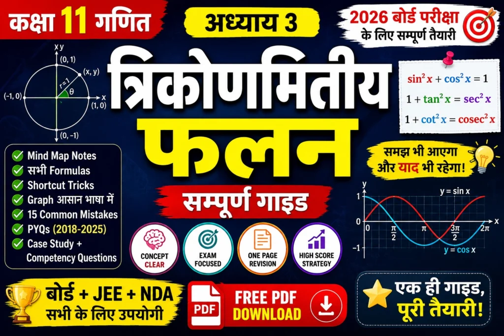 त्रिकोणमितीय फलन Class 11 Notes Hindi: Mind Map, Formulas, PYQs, Tricks PDF