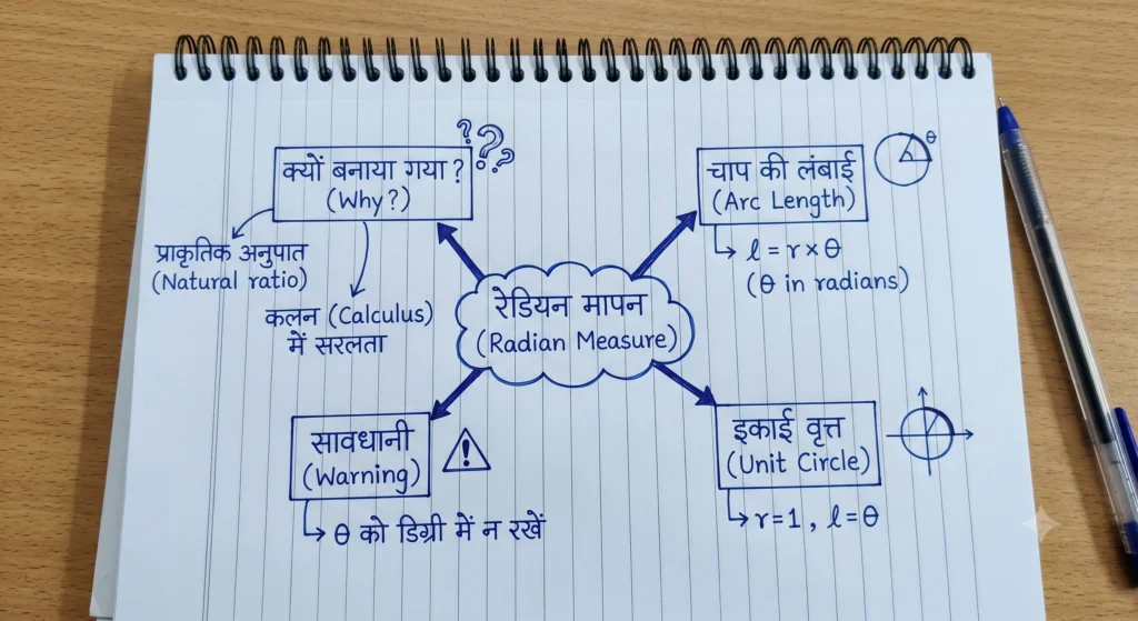 Radian Measure की गहरी समझ (Radian Measure) mind map