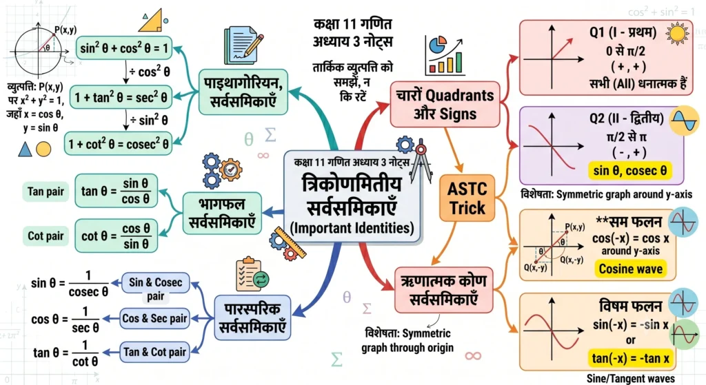 त्रिकोणमितीय सर्वसमिकाएँ (Important Identities)  mind map