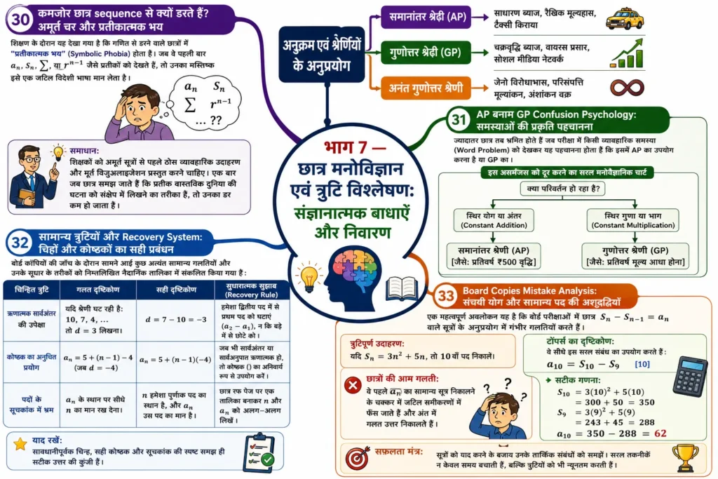 भाग 7 — छात्र मनोविज्ञान एवं त्रुटि विश्लेषण: संज्ञानात्मक बाधाएँ और निवारण mind map