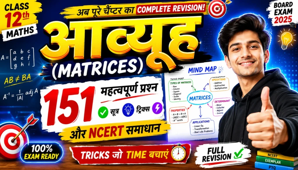 आव्यूह (Matrices): 151 महत्वपूर्ण प्रश्न, सूत्र, ट्रिक्स और NCERT समाधान और Mind Map से Full Revision