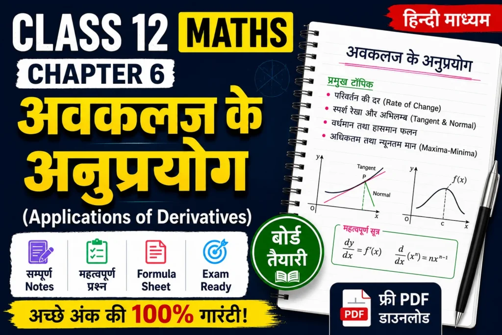 Class 12 Maths Chapter 6: अवकलज के अनुप्रयोग – Complete Hindi Notes, Most Important Questions एवं Formula Sheet