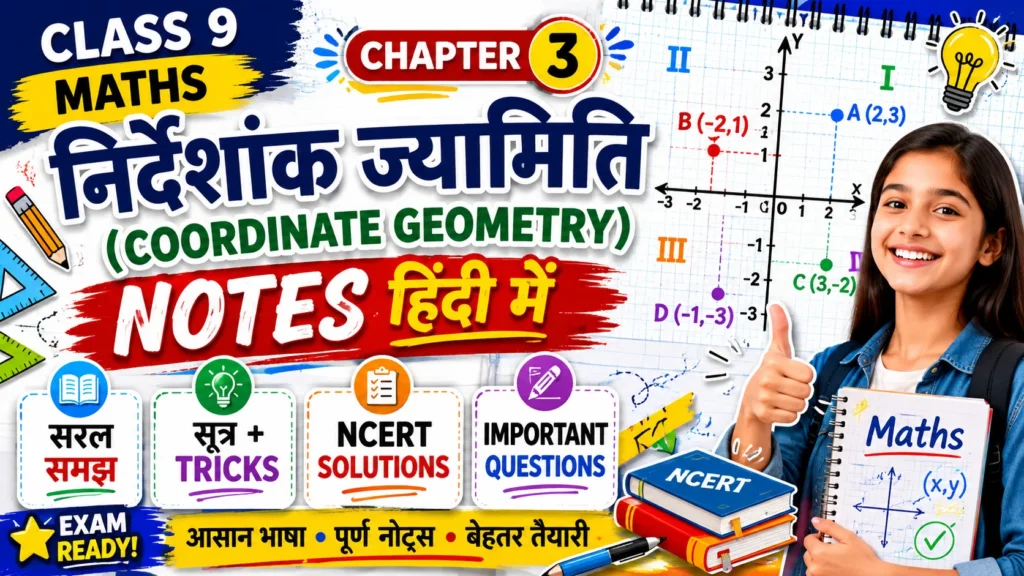 Class 9 Maths Chapter 3 निर्देशांक ज्यामिति Notes Hindi: आसान ट्रिक्स, सूत्र, NCERT Solutions और Important Questions