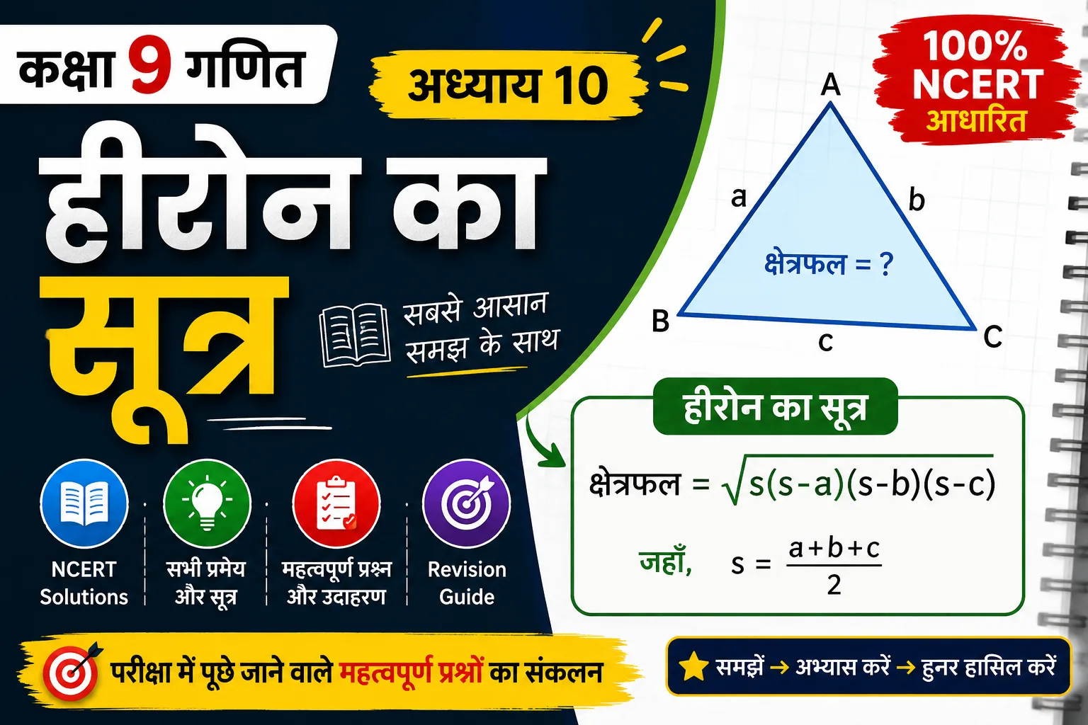 कक्षा 9 गणित अध्याय 10: हीरोन का सूत्र नोट्स | NCERT Solutions, प्रमेय, प्रश्न और Revision Guide
