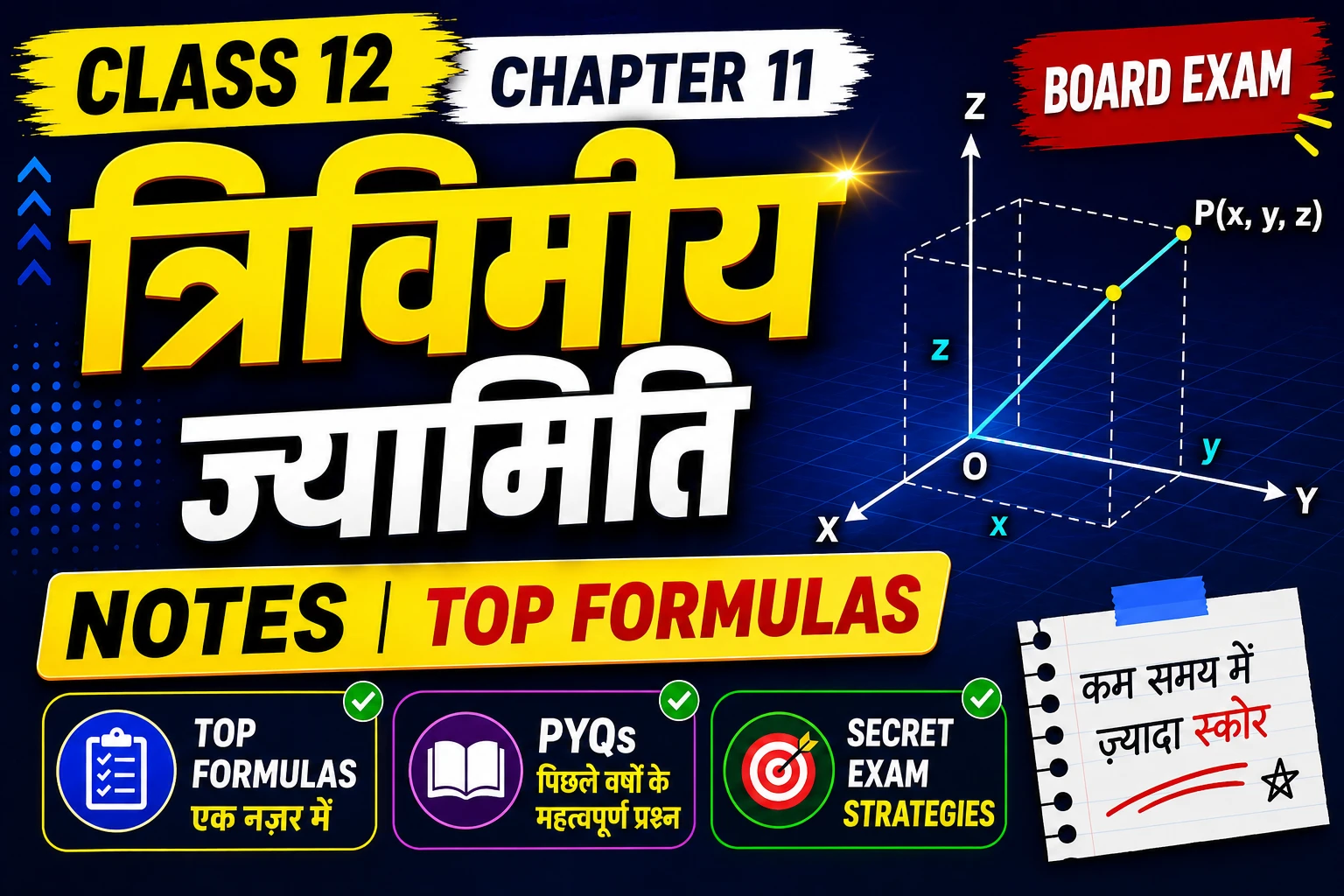 Class 12 Chapter 11 त्रिविमीय ज्यामिति Notes Hindi: Top Formulas, PYQs और Secret Exam Strategies