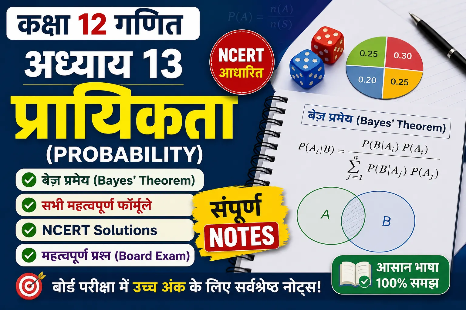 कक्षा 12 गणित अध्याय 13 प्रायिकता (Probability) Notes in Hindi: बेज़ प्रमेय, सभी फॉर्मूले, NCERT Solutions, महत्वपूर्ण प्रश्न