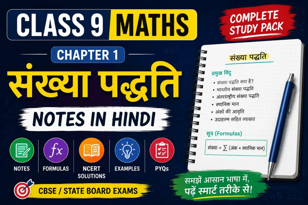 Class 9 Maths Chapter 1 संख्या पद्धति Notes in Hindi: Formulas, NCERT Solutions, Examples & PYQs