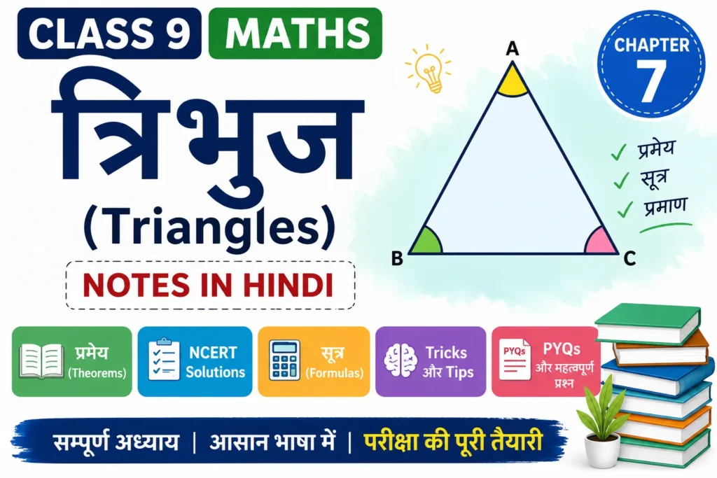 Class 9 Maths Chapter 7: त्रिभुज (Triangles) Notes in Hindi – प्रमेय, NCERT Solutions, सूत्र, Tricks और PYQs