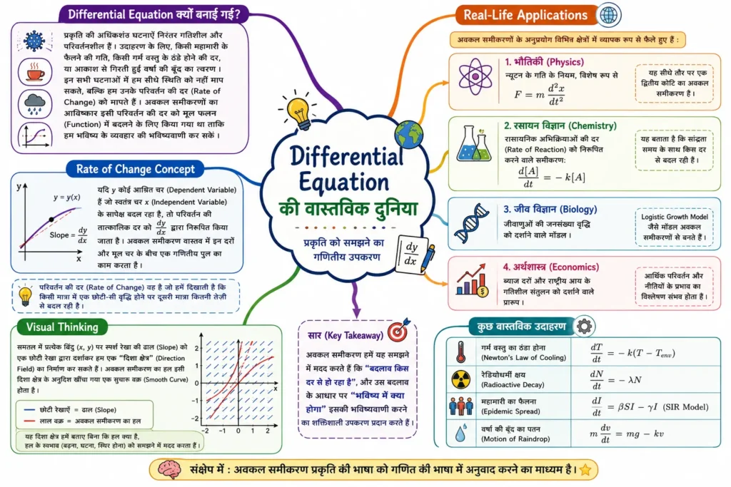 Differential Equation की वास्तविक दुनिया mind map 