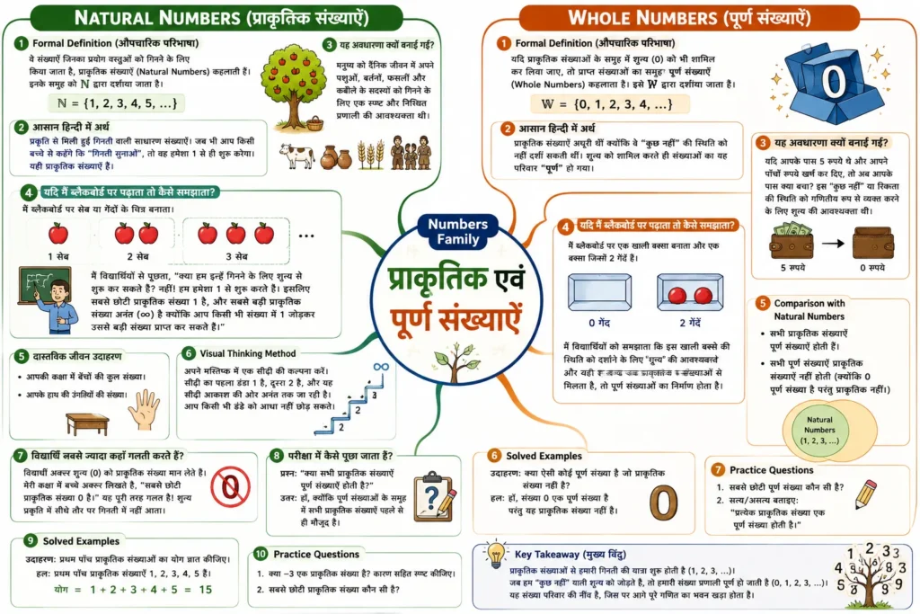 Natural Numbers (प्राकृतिक संख्याएँ) mind map