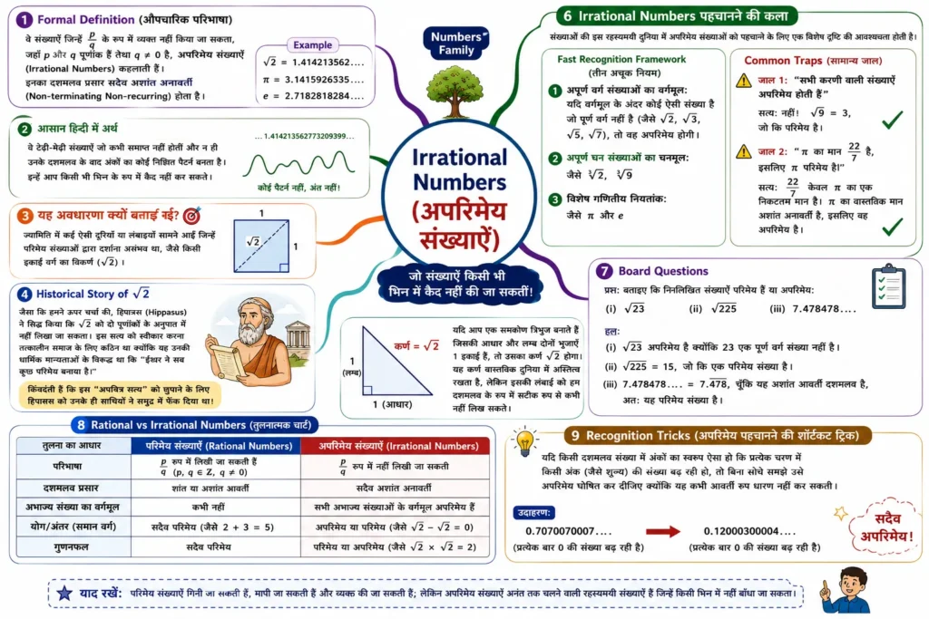 Irrational Numbers (अपरिमेय संख्याएँ) mind map