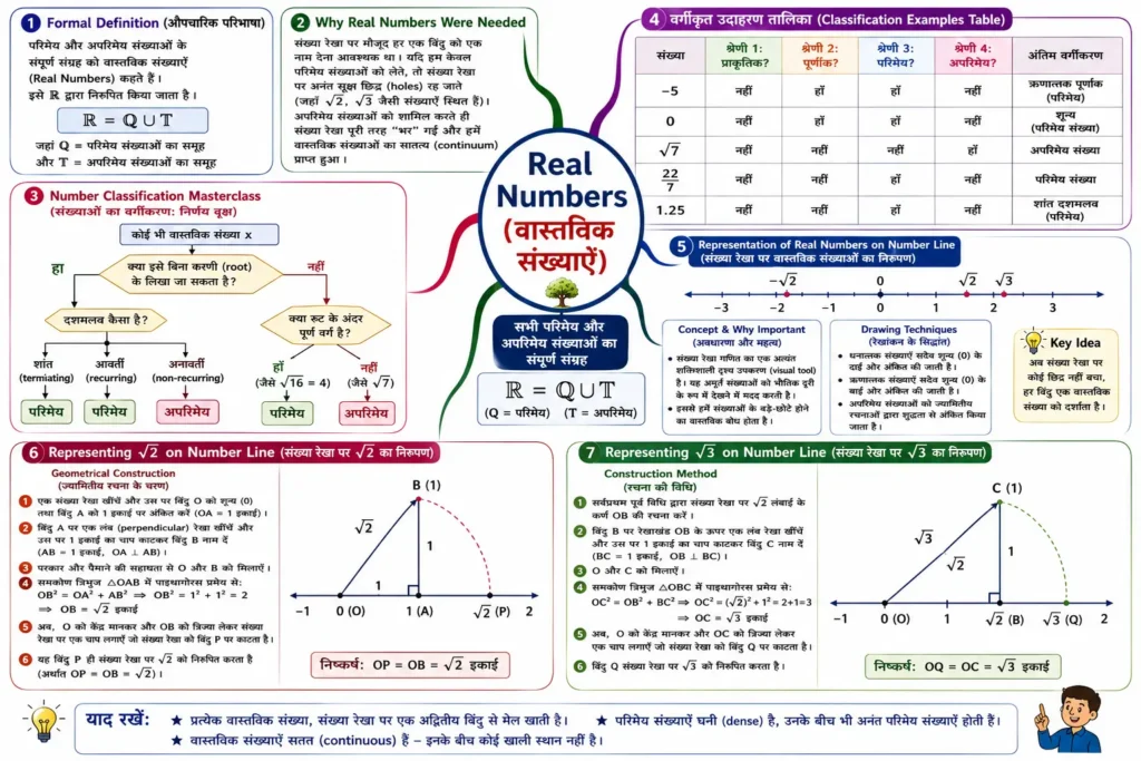 Real Numbers (वास्तविक संख्याएँ) mind map