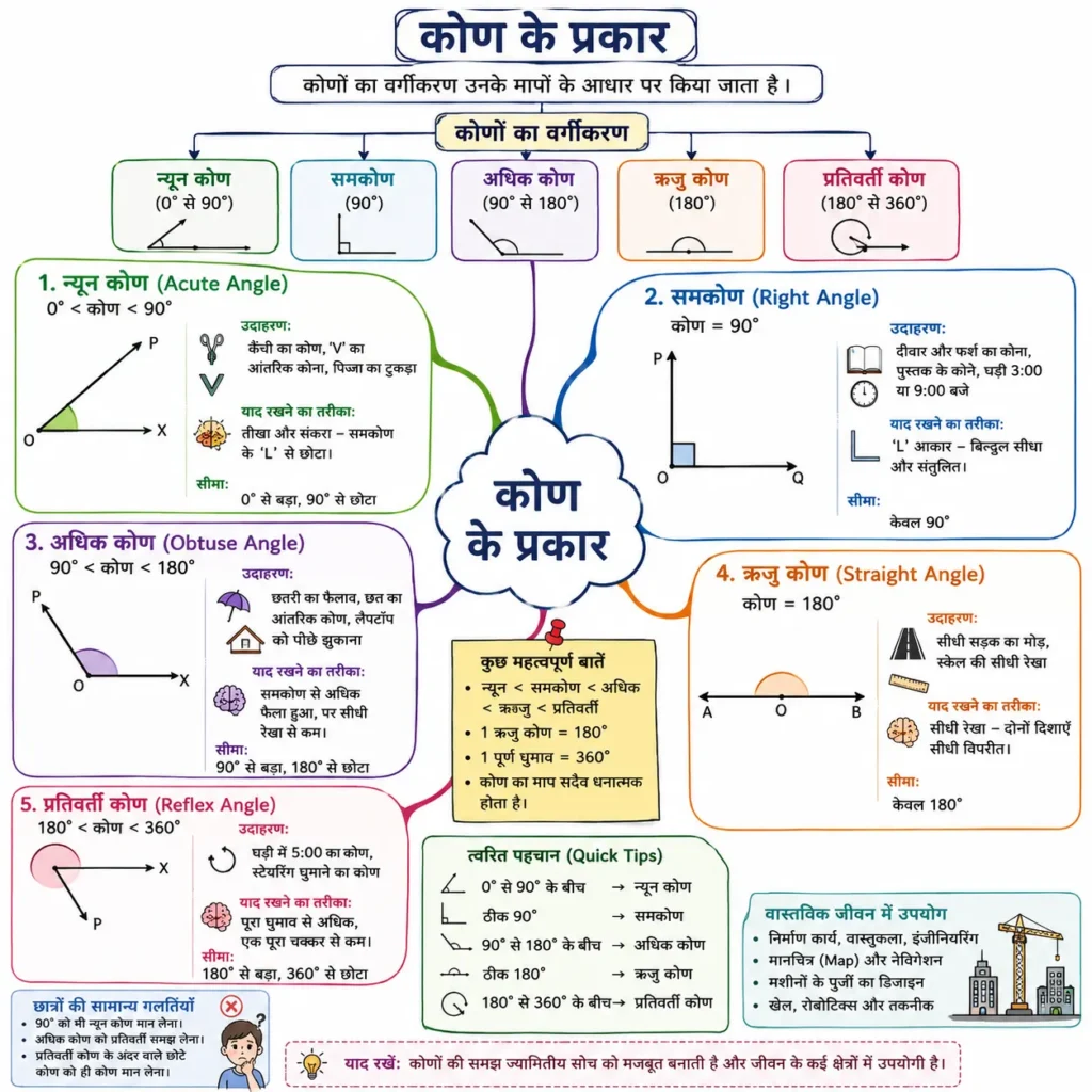 कोण के प्रकार।