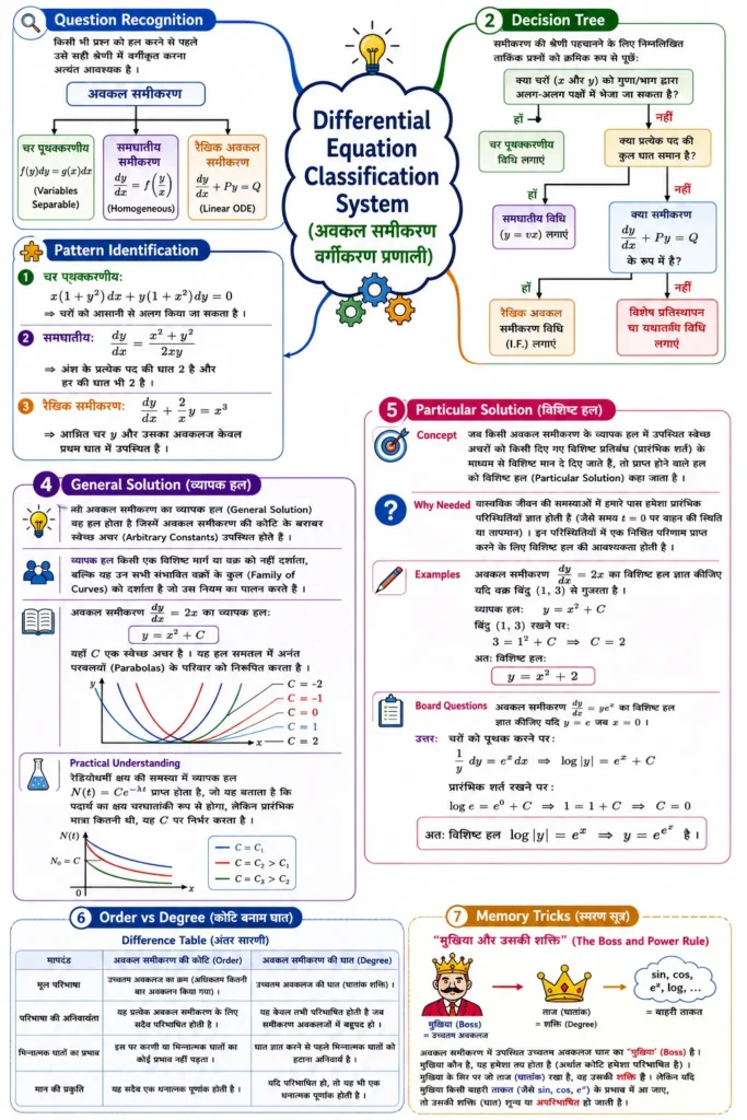 Differential Equation Classification System (अवकल समीकरण वर्गीकरण प्रणाली) mind map 