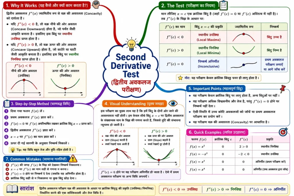 Second Derivative Test (द्वितीय अवकलज परीक्षण) mind map