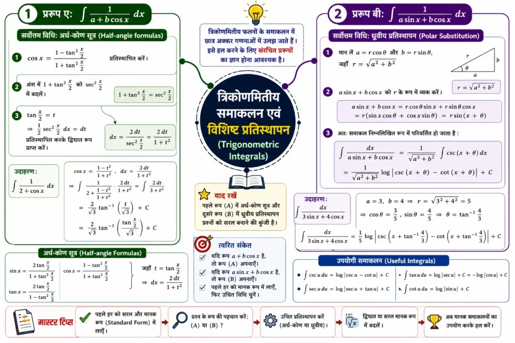त्रिकोणमितीय समाकलन एवं विशिष्ट प्रतिस्थापन (Trigonometric Integrals)