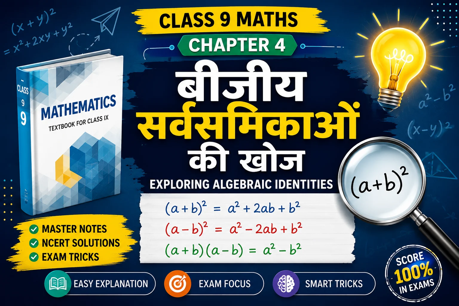 Class 9 Maths Chapter 4 Notes Hindi: Exploring Algebraic Identities (बीजीय सर्वसमिकाओं की खोज) | Master Notes, NCERT Solutions & Exam Tricks