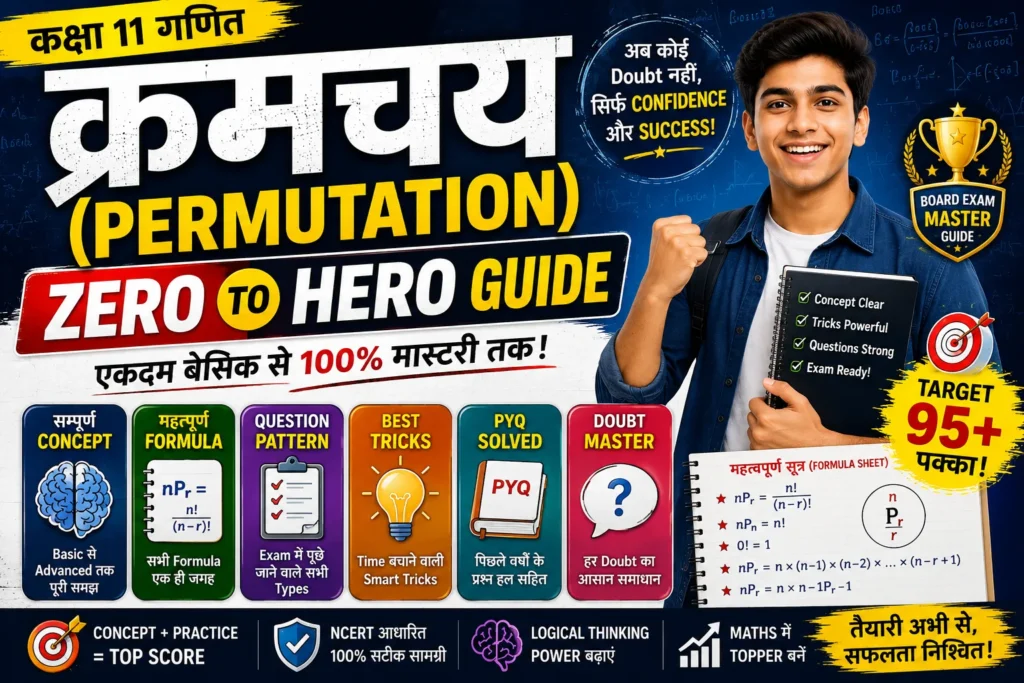 क्रमचय (Permutation) Zero to Hero Guide | कक्षा 11 गणित का सम्पूर्ण Concept, Formula, Question Pattern, Tricks, PYQ एवं Doubt Master Guide