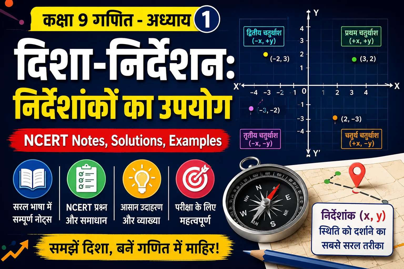 दिशा-निर्देशन: निर्देशांकों का उपयोग Notes Hindi | Class 9 Maths Chapter, NCERT Solutions, Formula & Examples