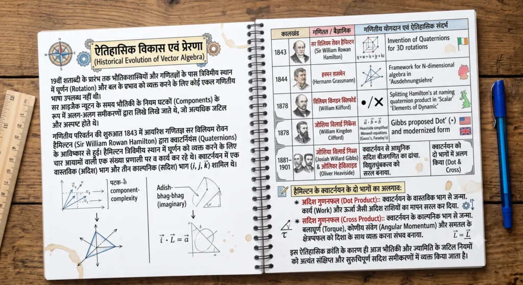ऐतिहासिक विकास एवं प्रेरणा (Historical Evolution of Vector Algebra)