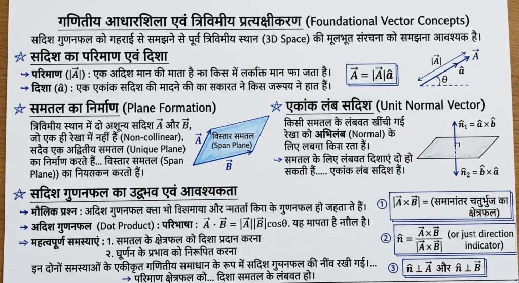 गणितीय आधारशिला एवं त्रिविमीय प्रत्यक्षीकरण (Foundational Vector Concepts)