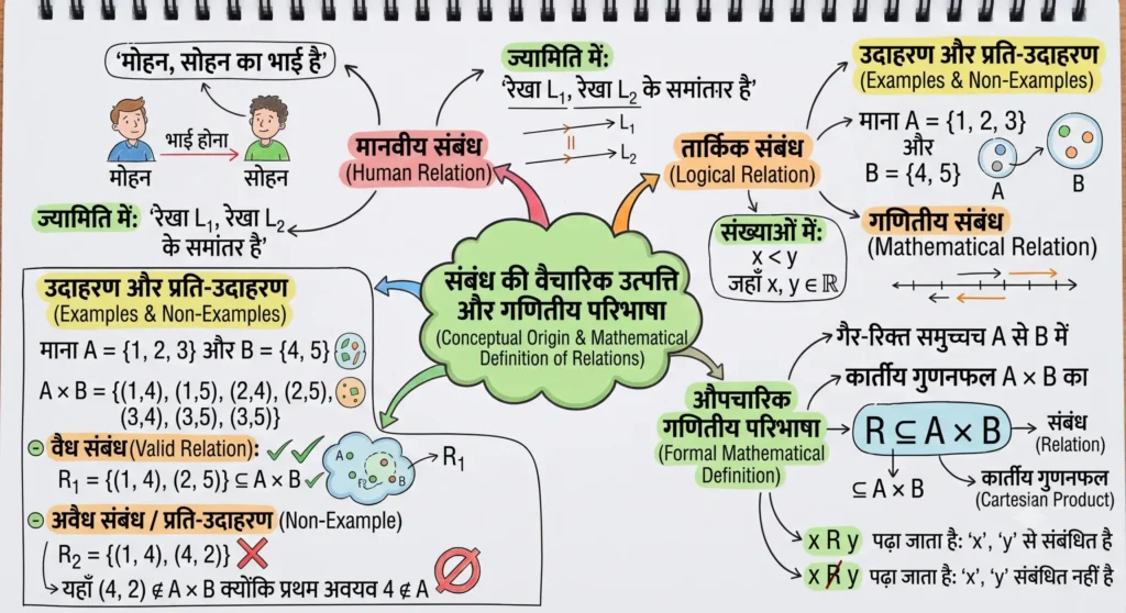संबंध की वैचारिक उत्पत्ति और गणितीय परिभाषा।
