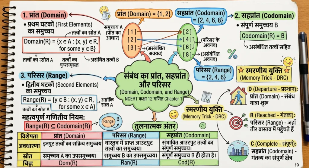 संबंध का प्रांत, सहप्रांत और परिसर (Domain, Codomain, and Range)
