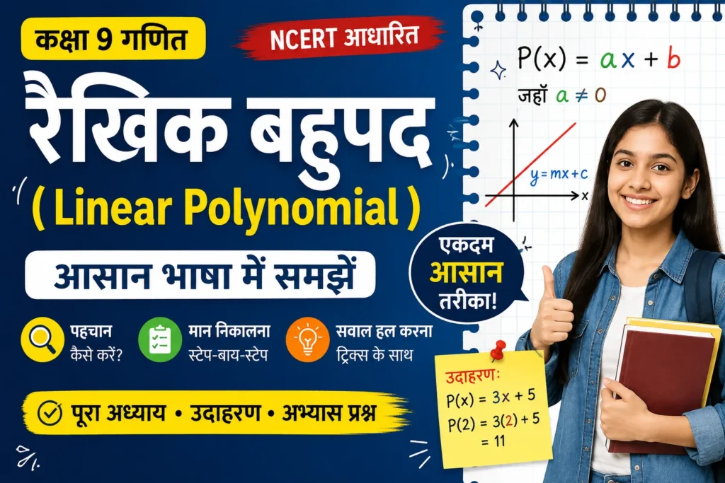 कक्षा 9 रैखिक बहुपद (Linear Polynomial): आसान भाषा में पहचान, मान निकालना और सवाल हल करना